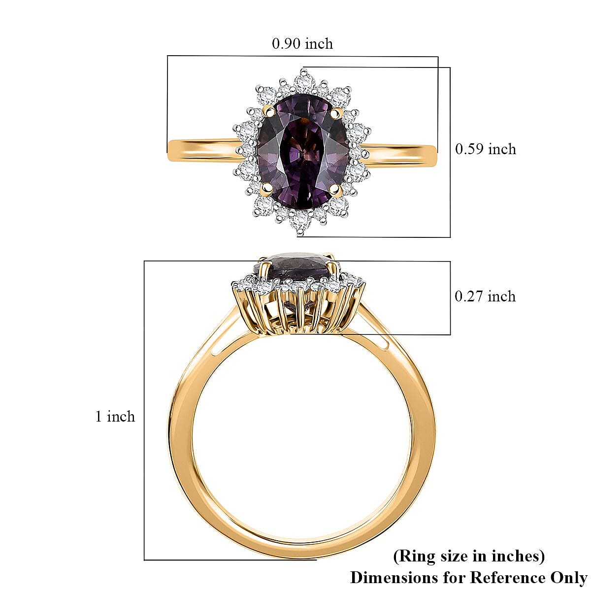 Luxoro AAA Royal Lavender Spinel and G-H I2 Diamond 2.30 ctw Violet Majesty Ring in 10K Yellow Gold (Size 7.0) image number 5