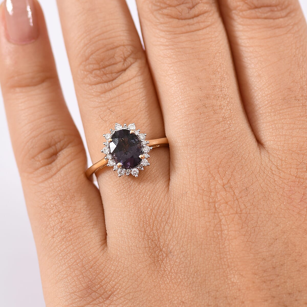 Luxoro AAA Royal Lavender Spinel and G-H I2 Diamond 2.30 ctw Violet Majesty Ring in 10K Yellow Gold (Size 8.0) image number 2