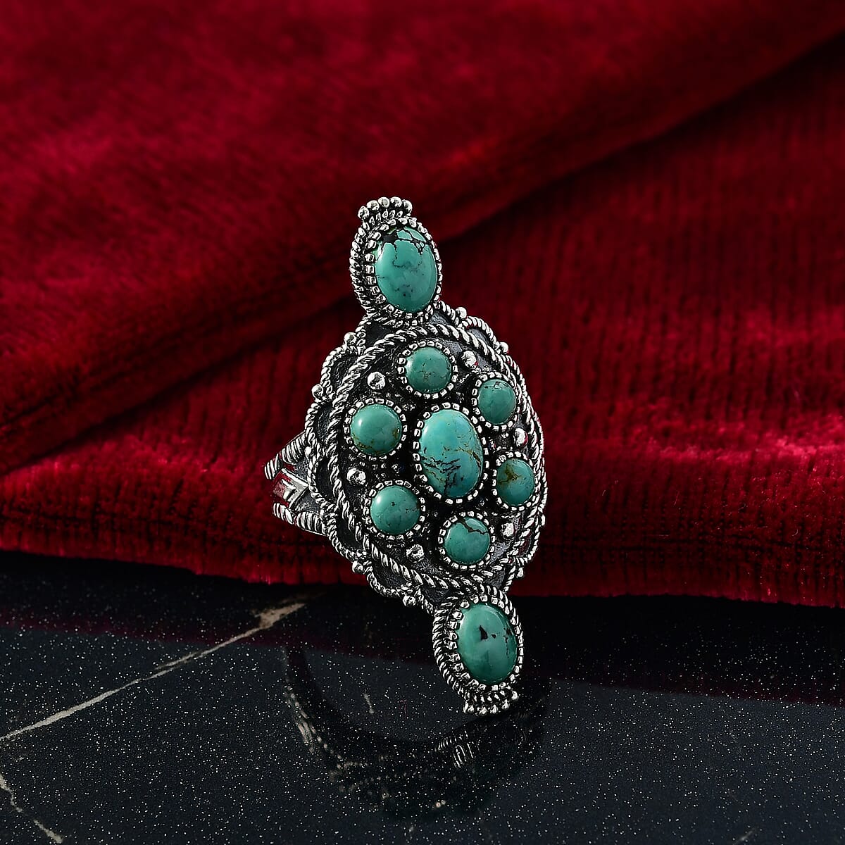 D'Joy Artisan Crafted Tahoe Naveda Turquoise 4.25 ctw Ring in Sterling Silver (Size 10.0) image number 1