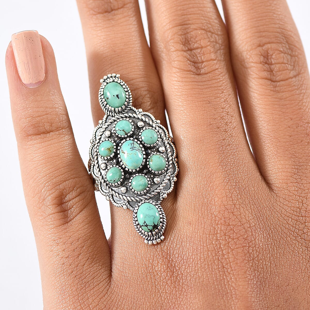 D'Joy Artisan Crafted Tahoe Naveda Turquoise 4.25 ctw Ring in Sterling Silver (Size 10.0) image number 2