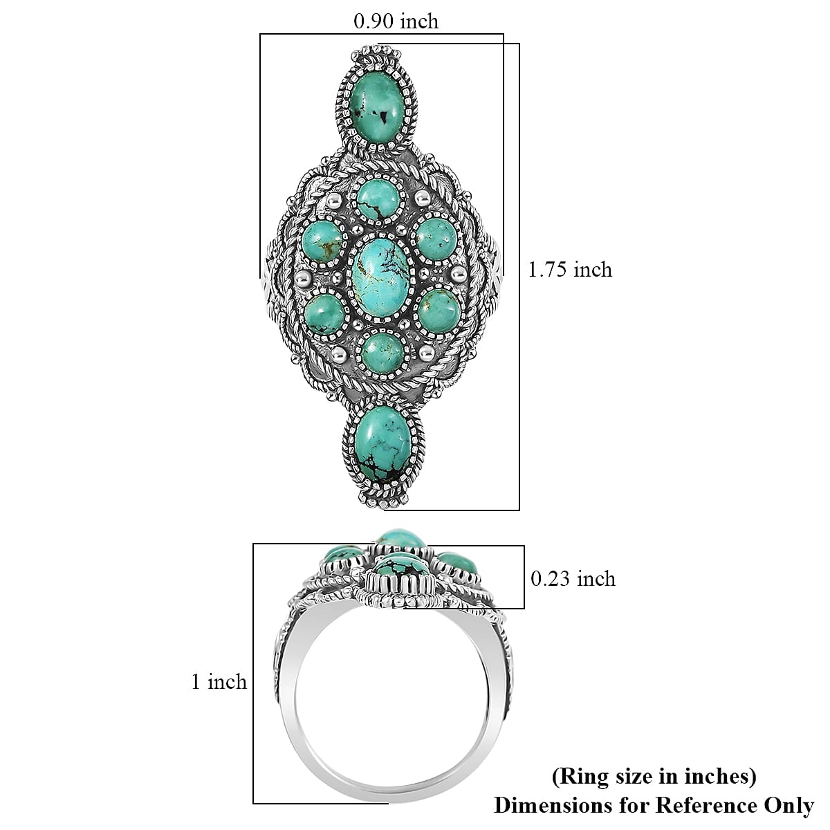 D'Joy Artisan Crafted Tahoe Naveda Turquoise 4.25 ctw Ring in Sterling Silver (Size 10.0) image number 5