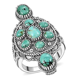 D'Joy Artisan Crafted Tahoe Naveda Turquoise 4.25 ctw Ring in Sterling Silver (Size 7.0)