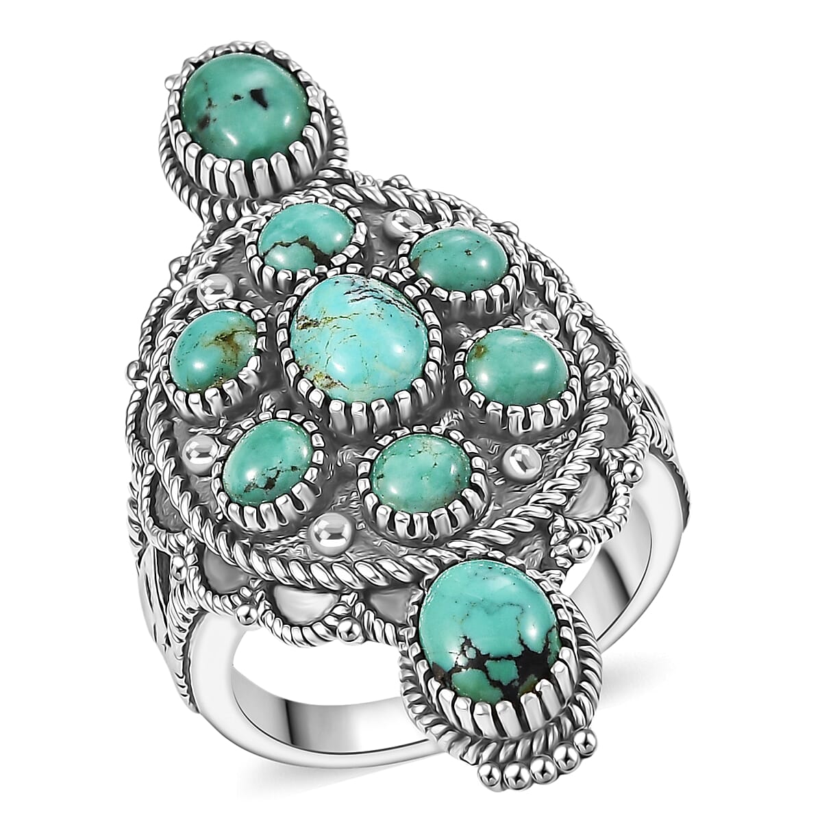 D'Joy Artisan Crafted Tahoe Naveda Turquoise 4.25 ctw Ring in Sterling Silver (Size 8.0) image number 0