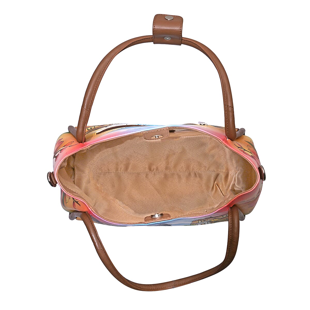 La Marey Tan Eiffel Tower Hand Painted Genuine Leather Handbag  (12.59"x9.84"x5.90") with Shoulder Strap image number 6