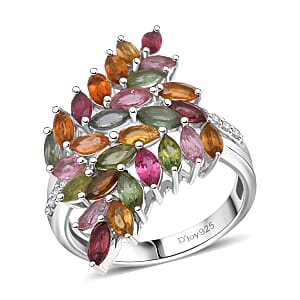 D'Joy Multi-Tourmaline and White Zircon 4.10 ctw Bypass Ring in Rhodium Over Sterling Silver (Size 9.0)