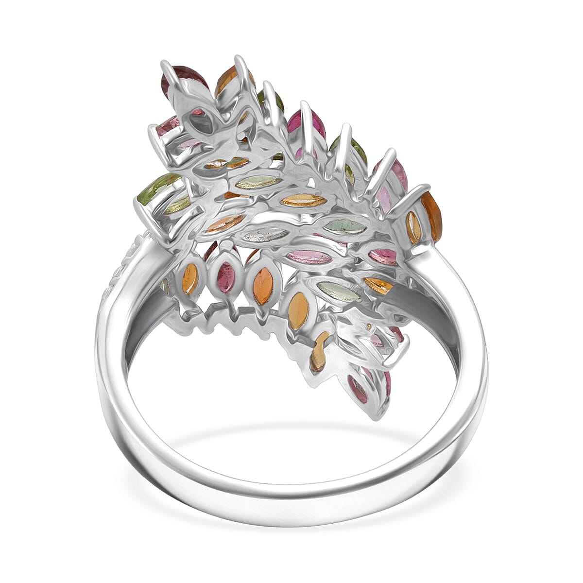 D'Joy Multi-Tourmaline and White Zircon 4.10 ctw Bypass Ring in Rhodium Over Sterling Silver (Size 9.0) image number 4