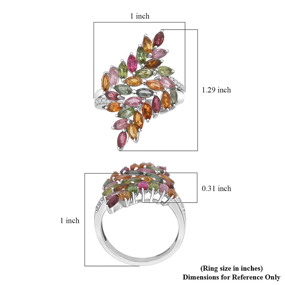 D'Joy Multi-Tourmaline and White Zircon 4.10 ctw Bypass Ring in Rhodium Over Sterling Silver (Size 9.0) image number 5