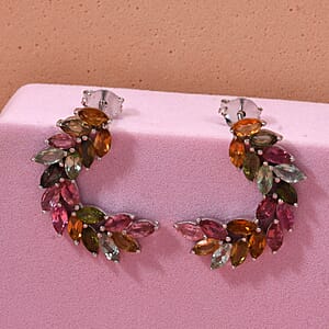 D'Joy Multi-Tourmaline 2.75 ctw Rainbow Leaf Earrings in Rhodium Over Sterling Silver