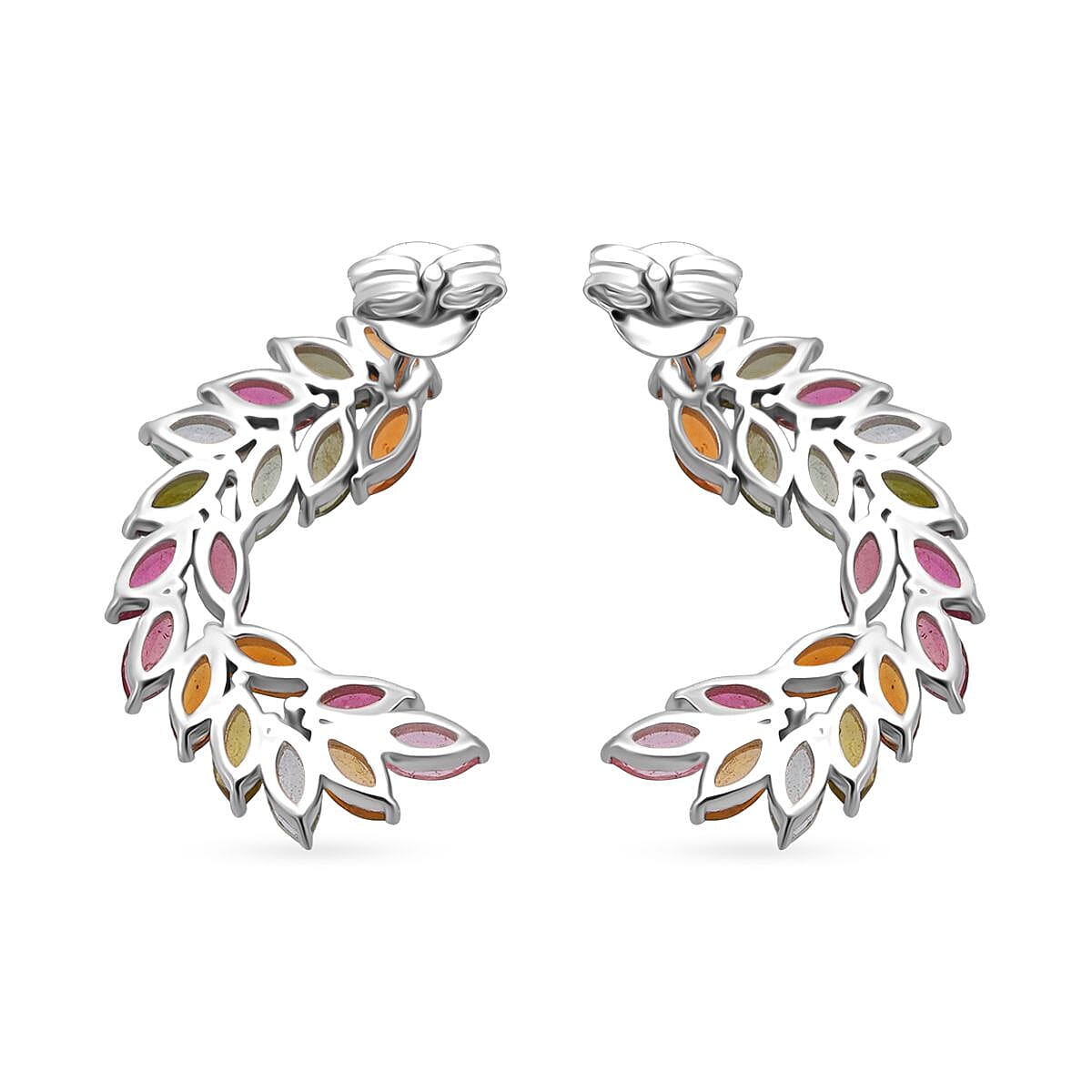 D'Joy Multi-Tourmaline 2.75 ctw Rainbow Leaf Earrings in Rhodium Over Sterling Silver