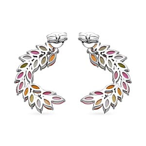 D'Joy Multi-Tourmaline 2.75 ctw Rainbow Leaf Earrings in Rhodium Over Sterling Silver