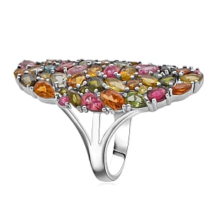 D'Joy Multi-Tourmaline and Moissanite 8.00 ctw Crown of Colors Ring in Rhodium Over Sterling Silver (Size 10.0)