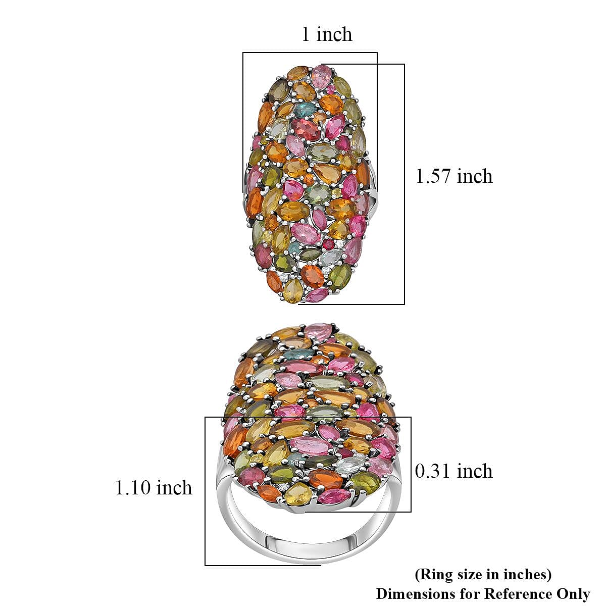 D'Joy Multi-Tourmaline and Moissanite 8.00 ctw Crown of Colors Ring in Rhodium Over Sterling Silver (Size 10.0)