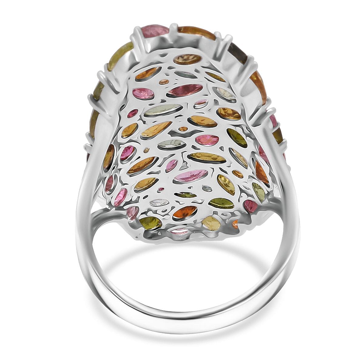 D'Joy Multi-Tourmaline and Moissanite 8.00 ctw Crown of Colors Ring in Rhodium Over Sterling Silver (Size 6.0) image number 4
