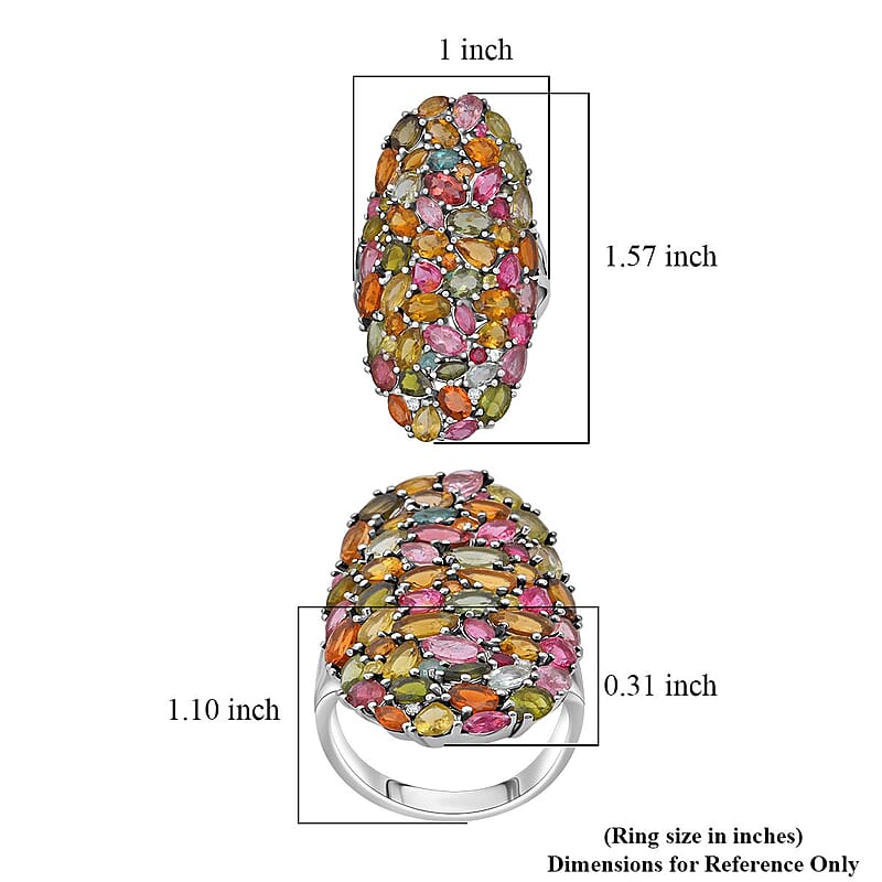 D'Joy Multi-Tourmaline and Moissanite 8.00 ctw Crown of Colors Ring in Rhodium Over Sterling Silver (Size 6.0)