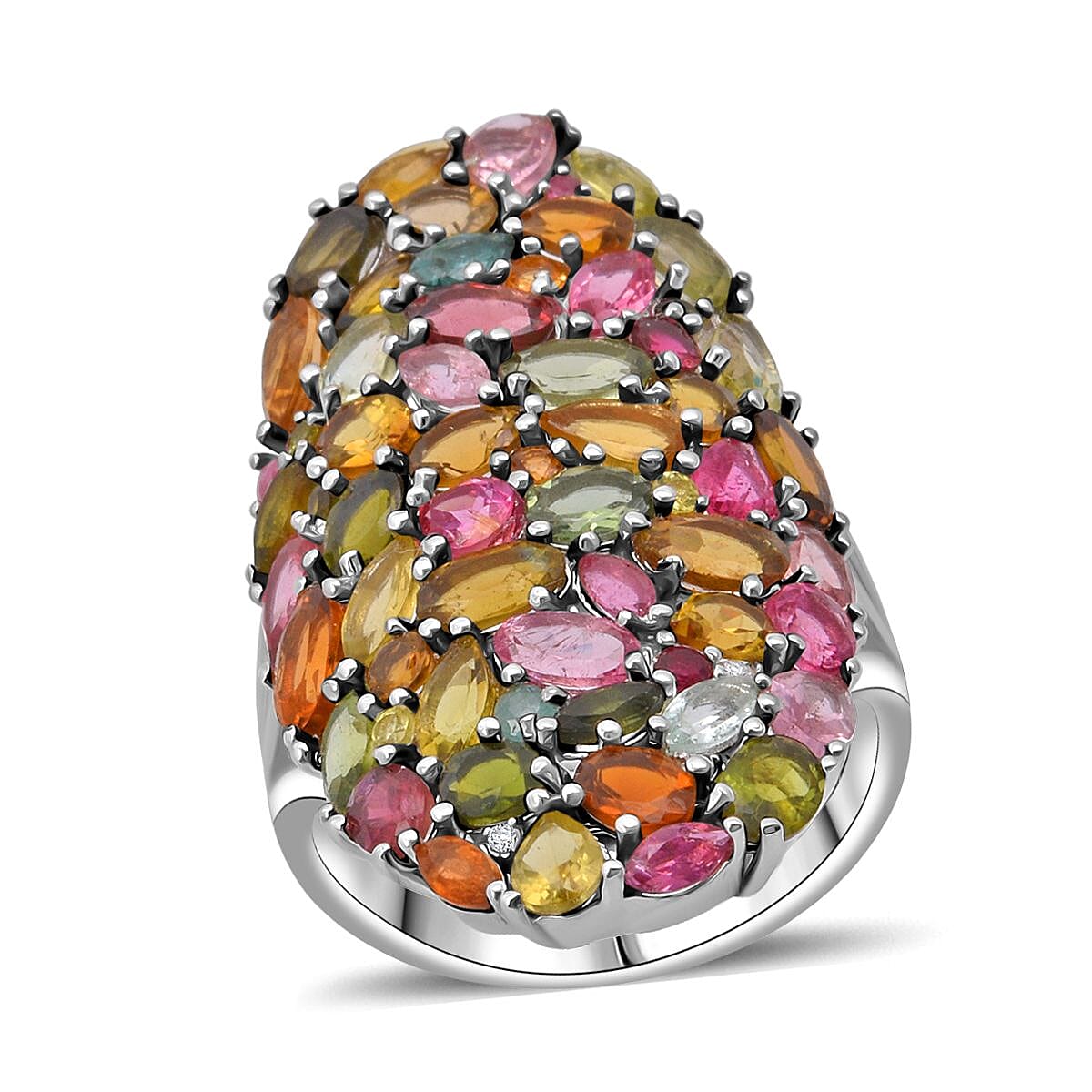 D'Joy Multi-Tourmaline and Moissanite 8.00 ctw Ring in Rhodium Over Sterling Silver (Size 7.0) image number 0