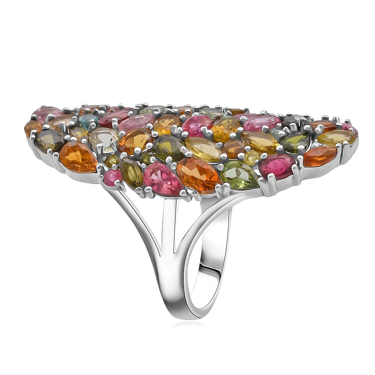 D'Joy Multi-Tourmaline and Moissanite 8.00 ctw Ring in Rhodium Over Sterling Silver (Size 7.0) image number 3