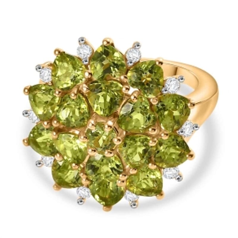 D'Joy Peridot and White Zircon 4.88 ctw Cluster Ring in Vermeil Yellow Gold Over Sterling Silver (Size 6.5)