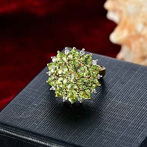 D'Joy Peridot and White Zircon 4.88 ctw Cluster Ring in Vermeil Yellow Gold Over Sterling Silver (Size 6.5)