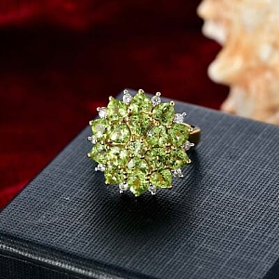 D'Joy Peridot and White Zircon 4.88 ctw Cluster Ring in Vermeil Yellow Gold Over Sterling Silver (Size 6.5)