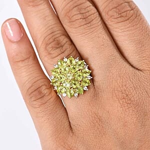 D'Joy Peridot and White Zircon 4.88 ctw Cluster Ring in Vermeil Yellow Gold Over Sterling Silver (Size 6.5)