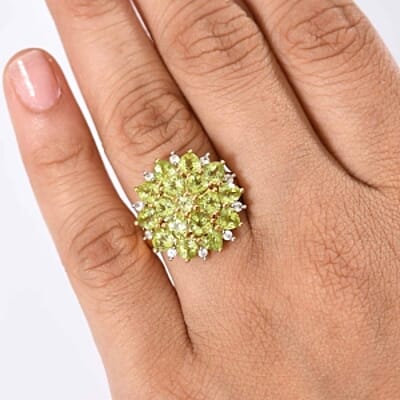D'Joy Peridot and White Zircon 4.88 ctw Cluster Ring in Vermeil Yellow Gold Over Sterling Silver (Size 6.5)