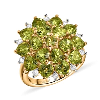 D'Joy Peridot and White Zircon 4.88 ctw Cluster Ring in Vermeil Yellow Gold Over Sterling Silver (Size 6.5)