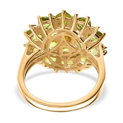 D'Joy Peridot and White Zircon 4.88 ctw Cluster Ring in Vermeil Yellow Gold Over Sterling Silver (Size 6.5)