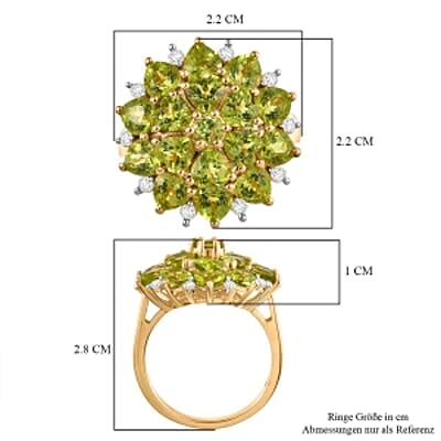 D'Joy Peridot and White Zircon 4.88 ctw Cluster Ring in Vermeil Yellow Gold Over Sterling Silver (Size 6.5)
