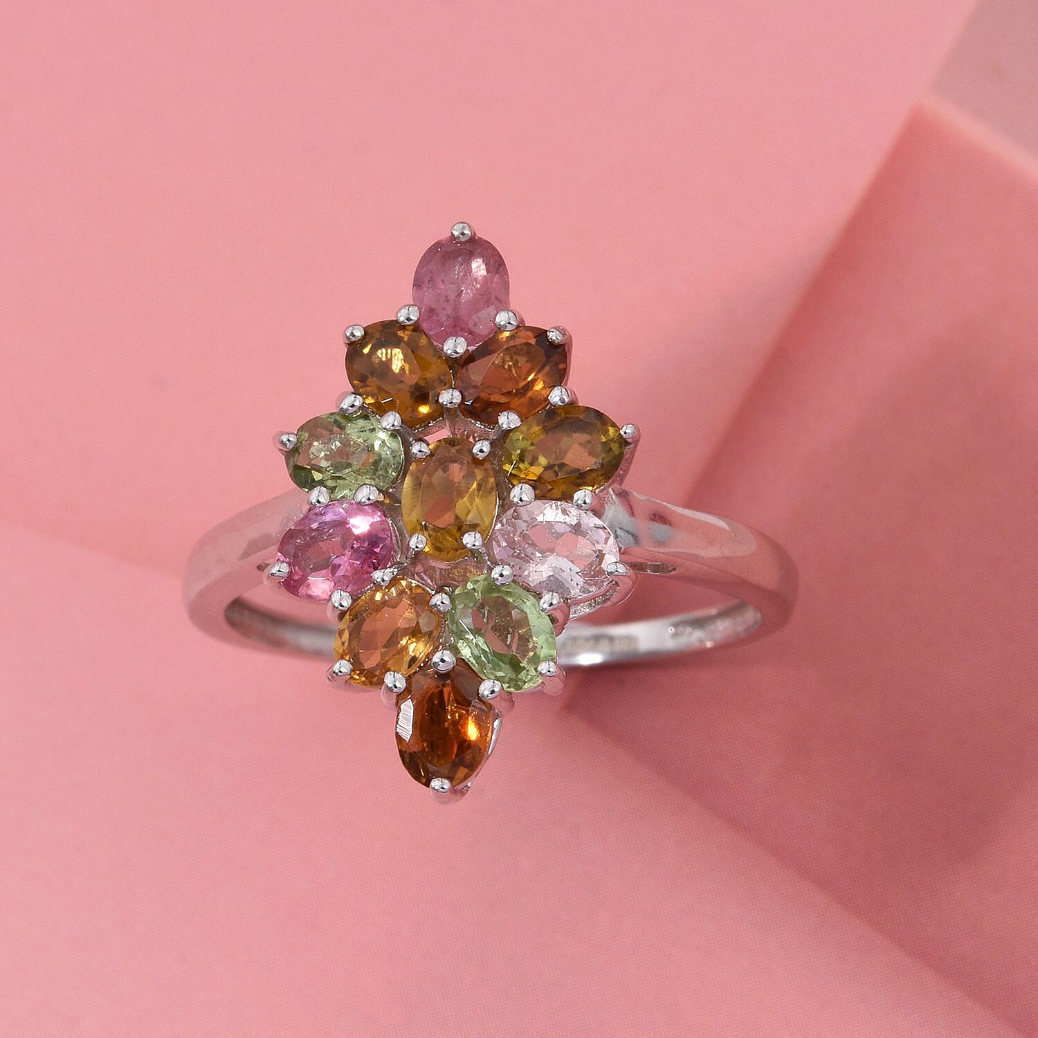 D'Joy Multi-Tourmaline Ring in Rhodium Over Sterling Silver 1.75 ctw (Size 10.0)