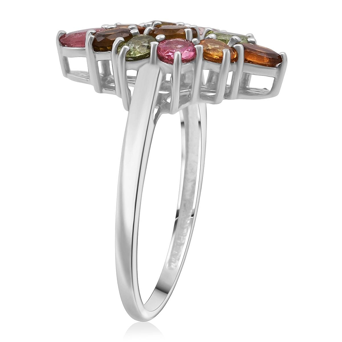 D'Joy Multi-Tourmaline 1.75 ctw Ring in Rhodium Over Sterling Silver (Size 10.0) image number 3