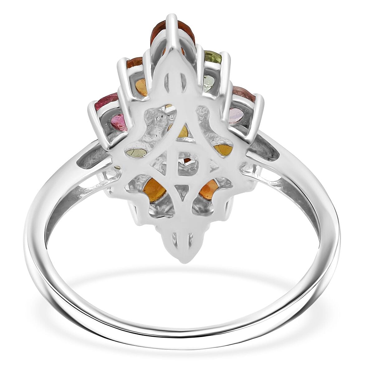 D'Joy Multi-Tourmaline Ring in Rhodium Over Sterling Silver 1.75 ctw (Size 10.0)