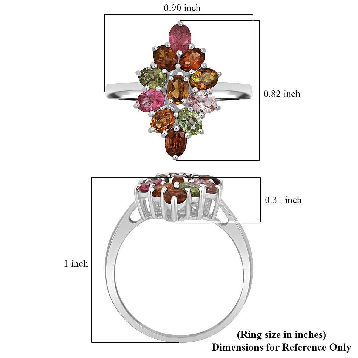 D'Joy Multi-Tourmaline Ring in Rhodium Over Sterling Silver 1.75 ctw (Size 10.0)