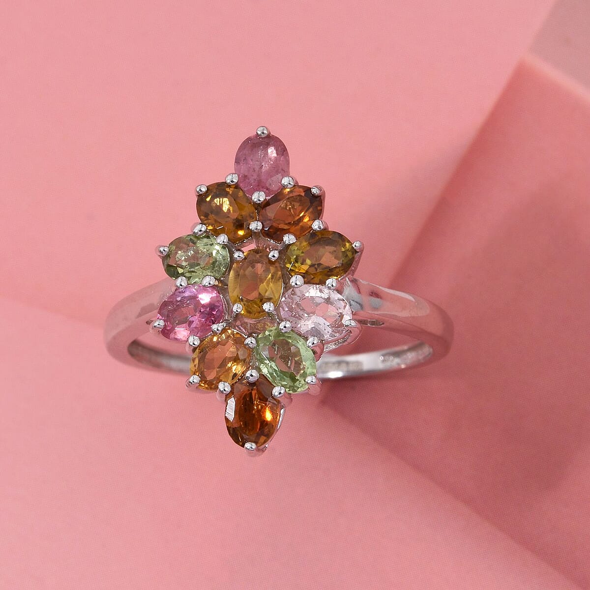 D'Joy Multi-Tourmaline 1.75 ctw Ring in Rhodium Over Sterling Silver (Size 6.0) image number 1