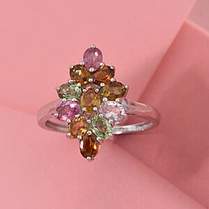 D'Joy Multi-Tourmaline 1.75 ctw Ring in Rhodium Over Sterling Silver (Size 6.0)
