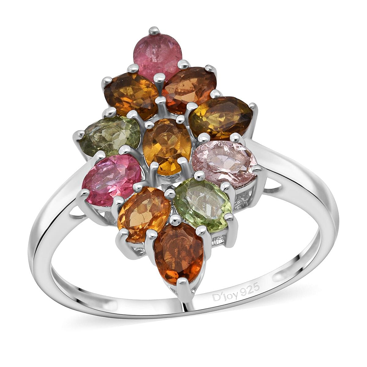 D'Joy Multi-Tourmaline 1.75 ctw Ring in Rhodium Over Sterling Silver (Size 8.0) image number 0