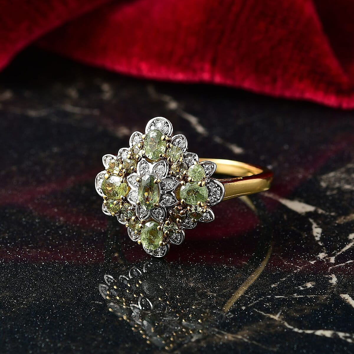 D'Joy Premium Ambanja Demantoid Garnet, Moissanite Ring in 18K Vermeil YG Over Sterling Silver (Size 10.0) 2.10 ctw image number 1