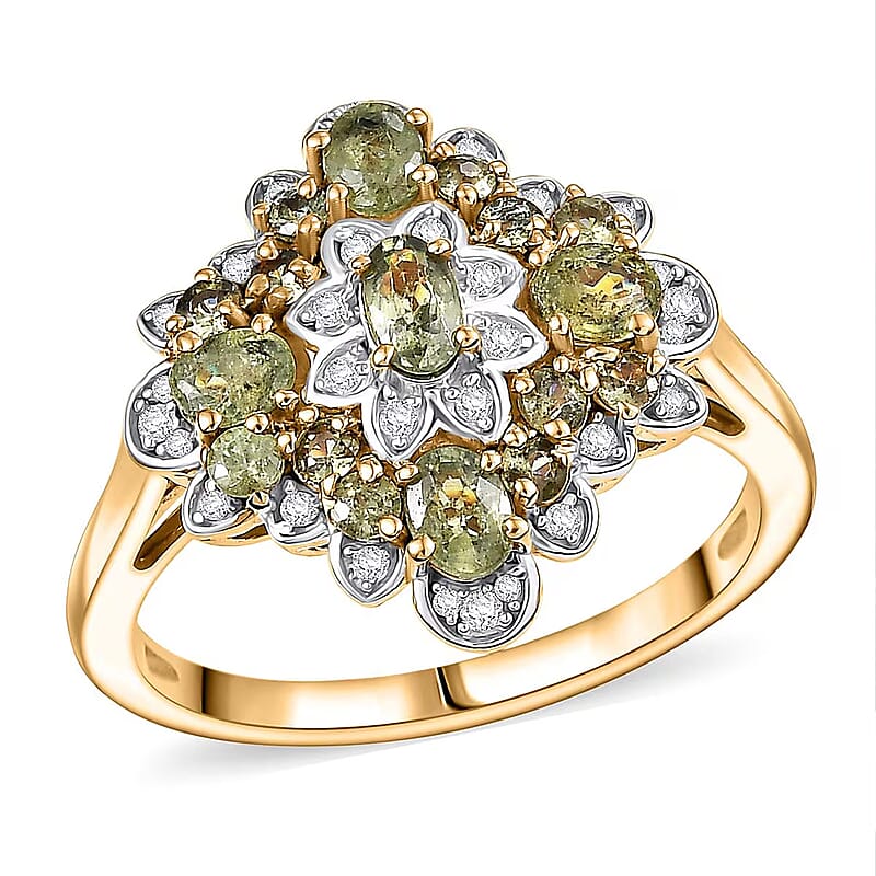 D'Joy Premium Ambanja Demantoid Garnet and Moissanite 2.10 ctw Verdant Empress Ring in 18K Vermeil Yellow Gold Over Sterling Silver (Size 5.0)