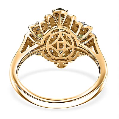 D'Joy Premium Ambanja Demantoid Garnet and Moissanite 2.10 ctw Verdant Empress Ring in 18K Vermeil Yellow Gold Over Sterling Silver (Size 5.0)