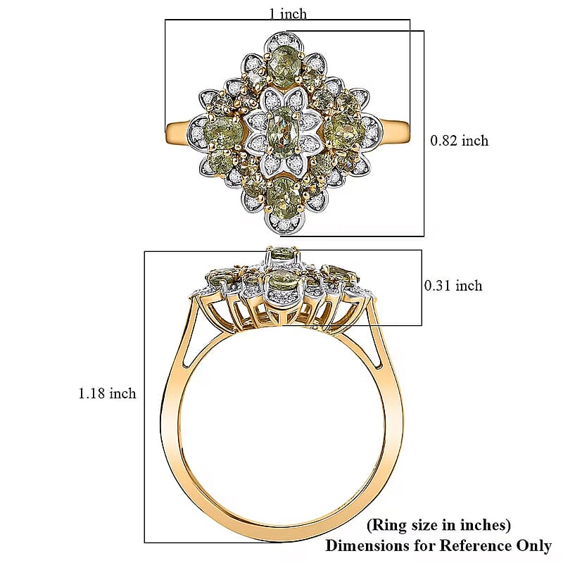 D'Joy Premium Ambanja Demantoid Garnet and Moissanite 2.10 ctw Verdant Empress Ring in 18K Vermeil Yellow Gold Over Sterling Silver (Size 6.0)