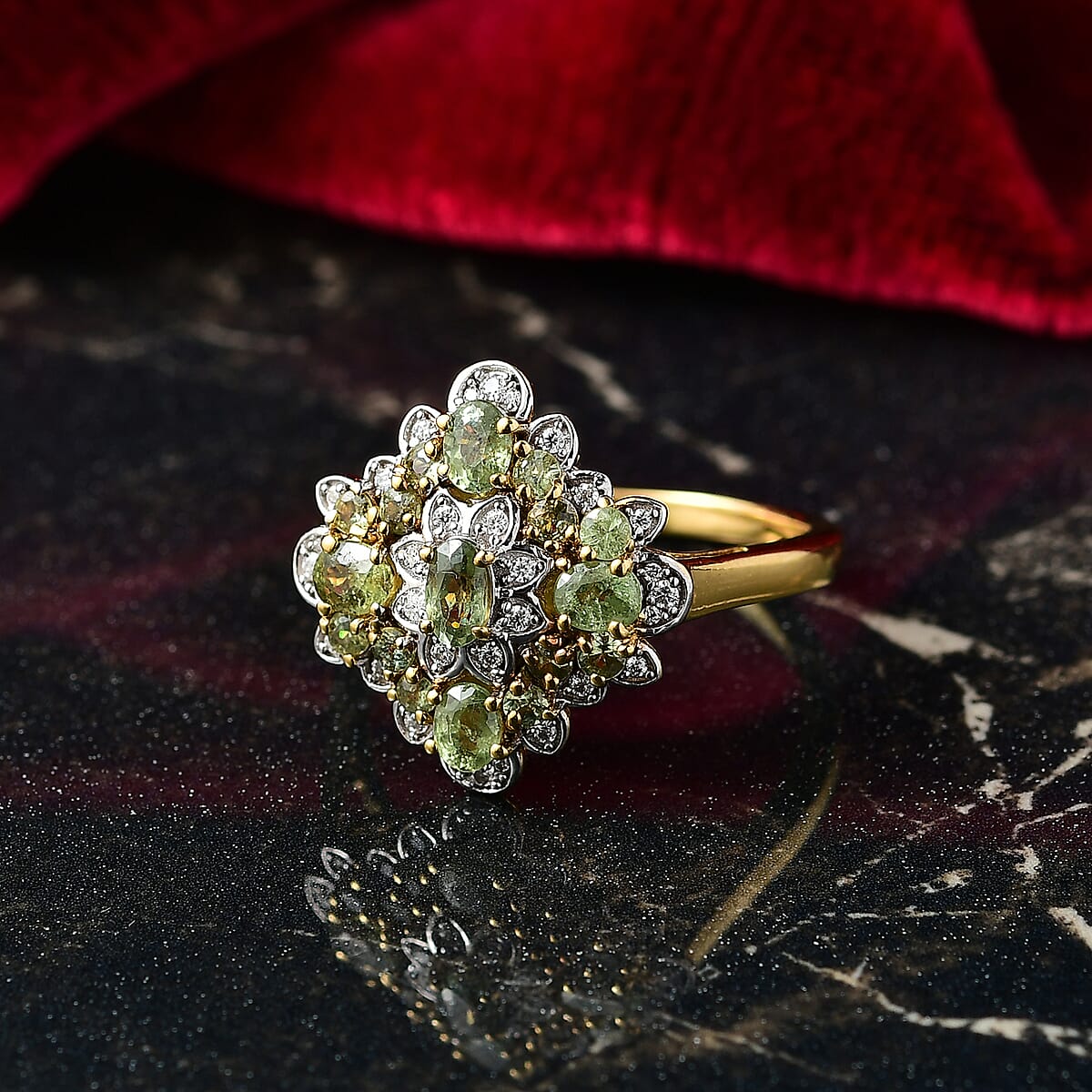 D'Joy Premium Ambanja Demantoid Garnet and Moissanite 2.10 ctw Verdant Empress Ring in 18K Vermeil Yellow Gold Over Sterling Silver (Size 7.0) image number 1