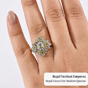D'Joy Premium Ambanja Demantoid Garnet and Moissanite 2.10 ctw Verdant Empress Ring in 18K Vermeil Yellow Gold Over Sterling Silver (Size 7.0)