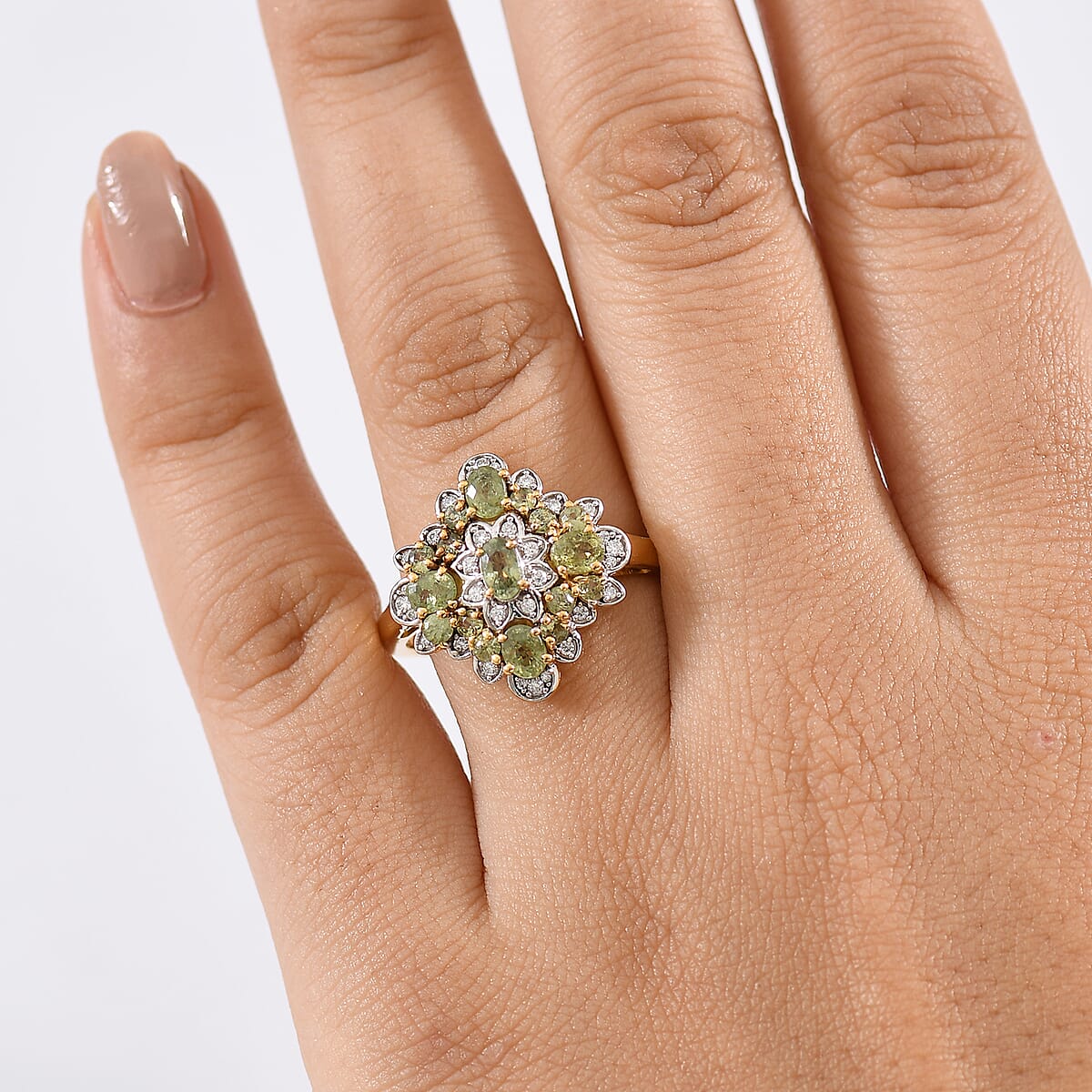 D'Joy Premium Ambanja Demantoid Garnet and Moissanite 2.10 ctw Verdant Empress Ring in 18K Vermeil Yellow Gold Over Sterling Silver (Size 7.0) image number 2