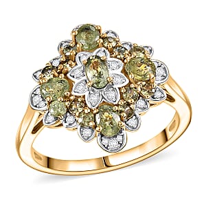 D'Joy Premium Ambanja Demantoid Garnet and Moissanite 2.10 ctw Verdant Empress Ring in 18K Vermeil Yellow Gold Over Sterling Silver (Size 8.0)
