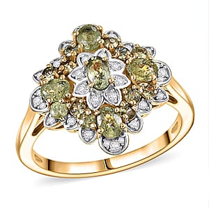 D'Joy Premium Ambanja Demantoid Garnet and Moissanite 2.10 ctw Verdant Empress Ring in 18K Vermeil Yellow Gold Over Sterling Silver (Size 9.0)