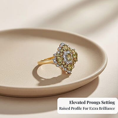 D'Joy Premium Ambanja Demantoid Garnet and Moissanite 2.10 ctw Verdant Empress Ring in 18K Vermeil Yellow Gold Over Sterling Silver (Size 9.0)