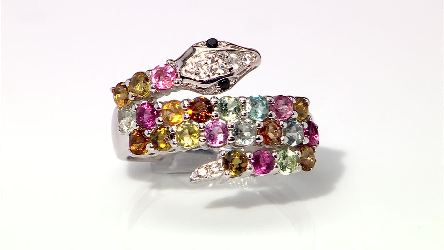 D'Joy Multi-Tourmaline and Multi Gemstone 2.00 ctw Ring in Rhodium Over Sterling Silver (Size 10.0)