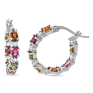 D'Joy Multi-Tourmaline and Moissanite 3.00 ctw Earrings in Rhodium Over Sterling Silver