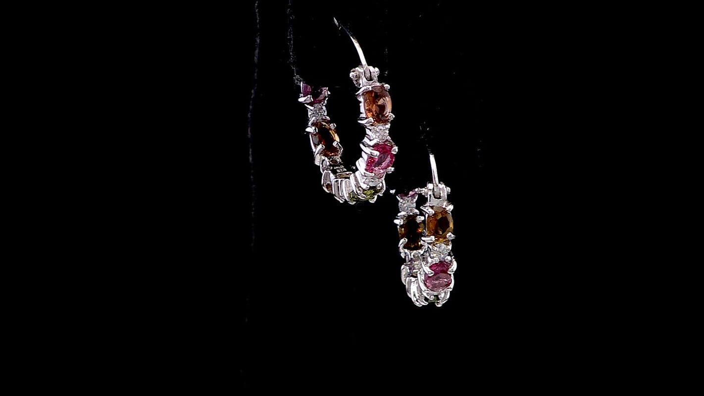 D'Joy Multi-Tourmaline and Moissanite 3.00 ctw Hoop Earrings in Rhodium Over Sterling Silver