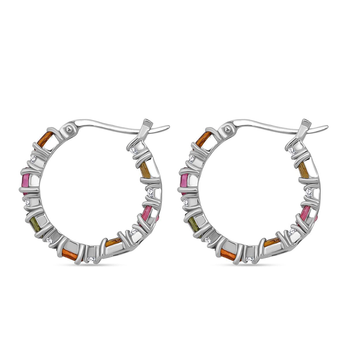 D'Joy Multi-Tourmaline and Moissanite 3.00 ctw Earrings in Rhodium Over Sterling Silver image number 3