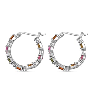 D'Joy Multi-Tourmaline and Moissanite 3.00 ctw Hoop Earrings in Rhodium Over Sterling Silver